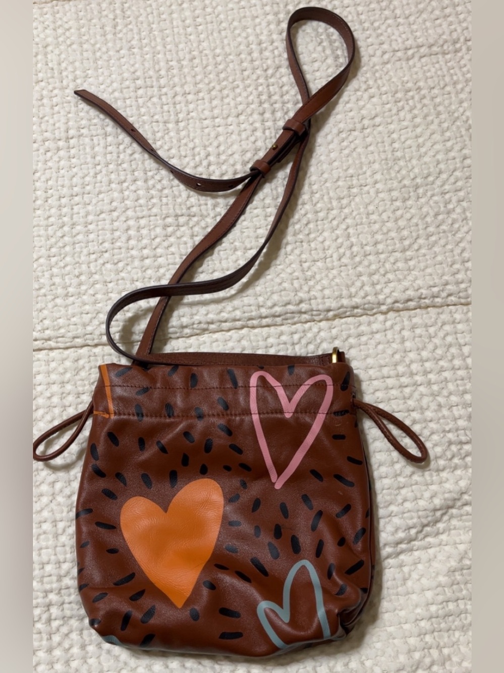 Fossil Gigi Brown Crossbody with Colorful Heart Accents